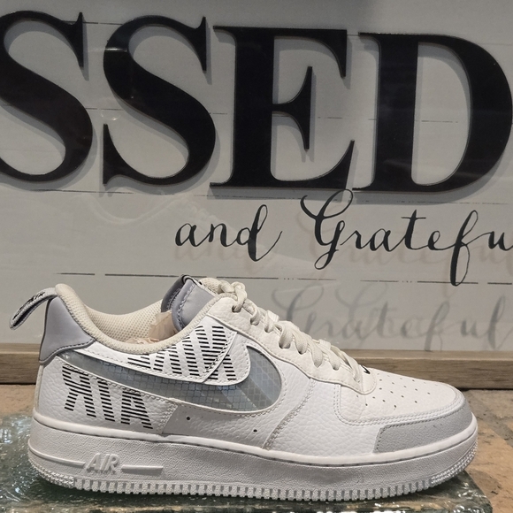 Nike Air Force 1 Low White Grey Black Mns Sz 8 'Under Construction' #BQ4421-100